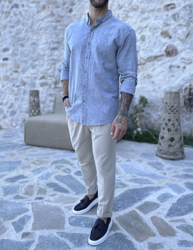 Ανδρικό μπεζ υφασμάτινο παντελόνι με πιέτες και φάσα στην μέση FCL00395B φωτογραφία